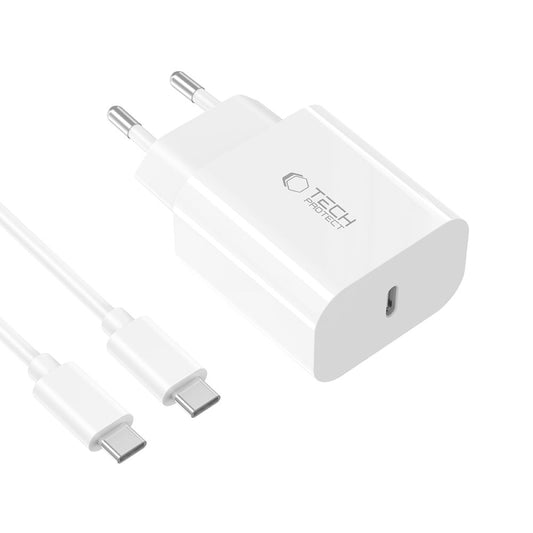 Caricabatterie da rete con cavo USB-C Tech-Protect NC20W, 20W, 3A, 1 x USB-C, Bianco