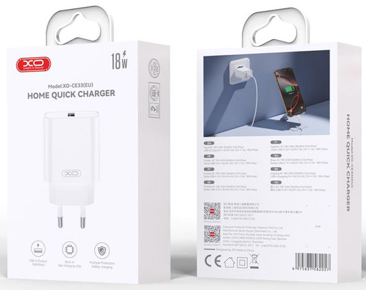 Chargeur réseau avec câble Lightning XO Design CE33, 18W, 3A, 1 x USB-A, Blanc