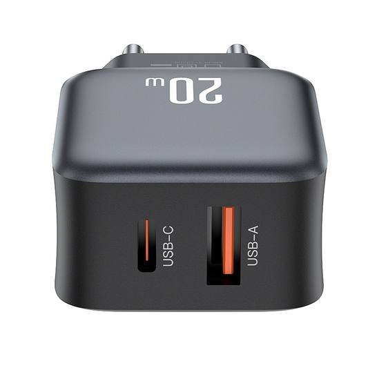 Chargeur Réseau avec Câble Lightning XO Design L154, 20W, 3A, 1 x USB-A - 1 x USB-C, Noir