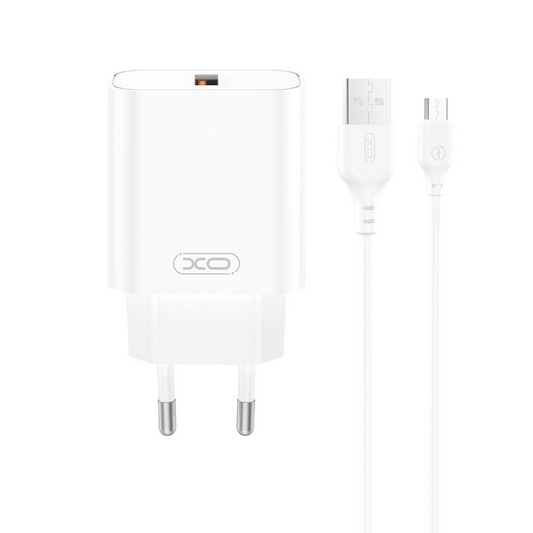 Netzladegerät mit USB-C Kabel XO Design CE33, 18W, 3A, 1 x USB-A, Weiß