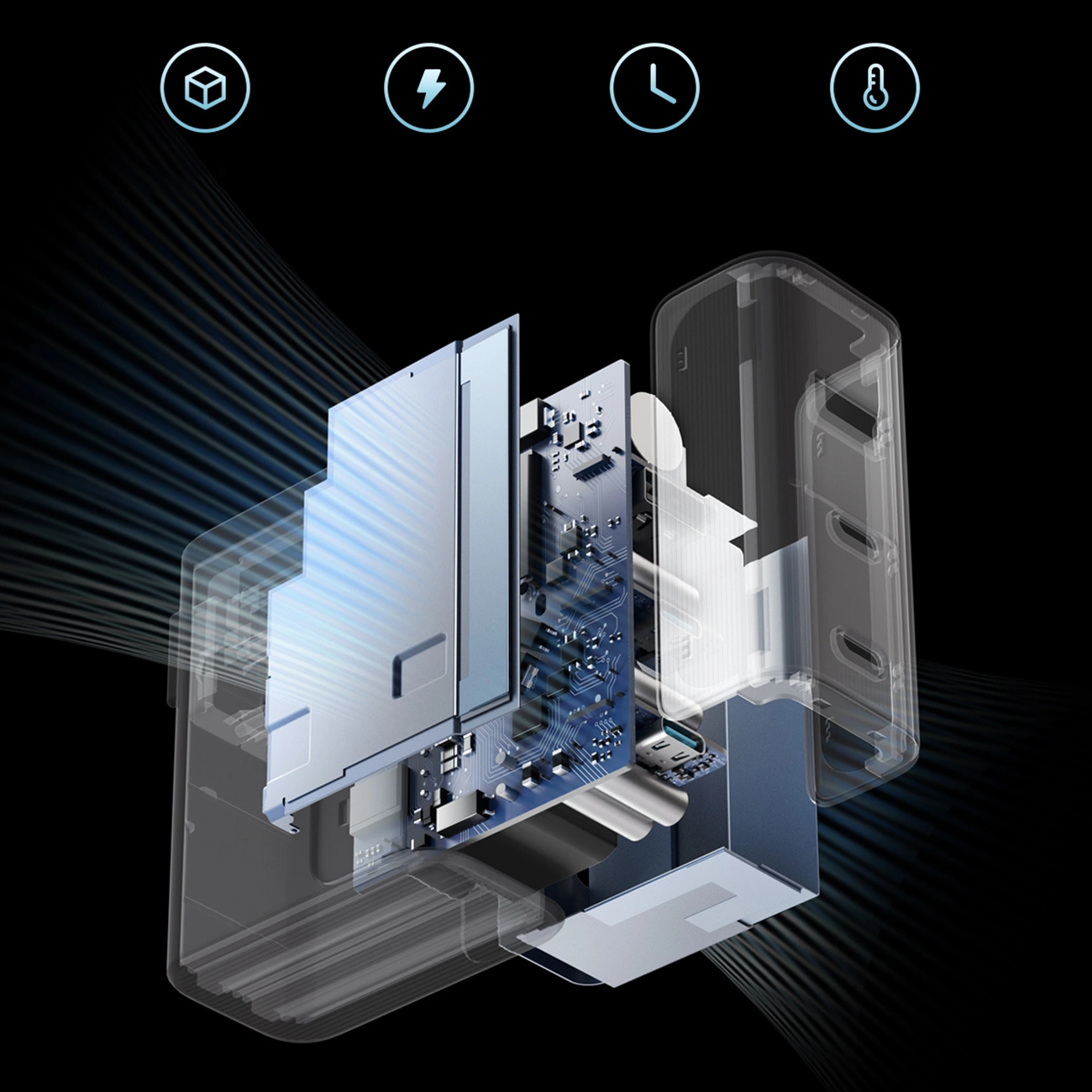 Caricabatterie da Rete con Cavo USB-C Cuktech, 100W, 5A, 1 x USB-A - 2 x USB-C, Grigio CUKAD1003EUG