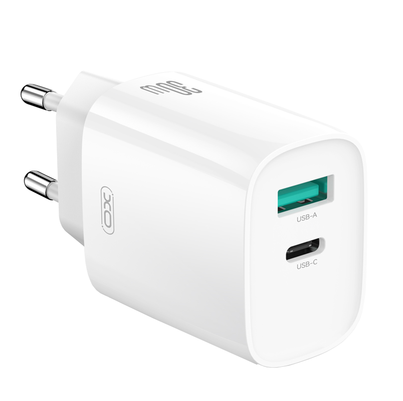 Chargeur réseau avec câble USB-C XO Design CE30, 30W, 3A, 1 x USB-A - 1 x USB-C, Blanc