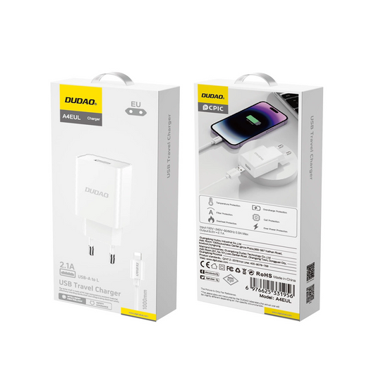Caricabatterie da Rete con Cavo Lightning Dudao A4EU, 10W, 2.1A, 1 x USB-A, Bianco