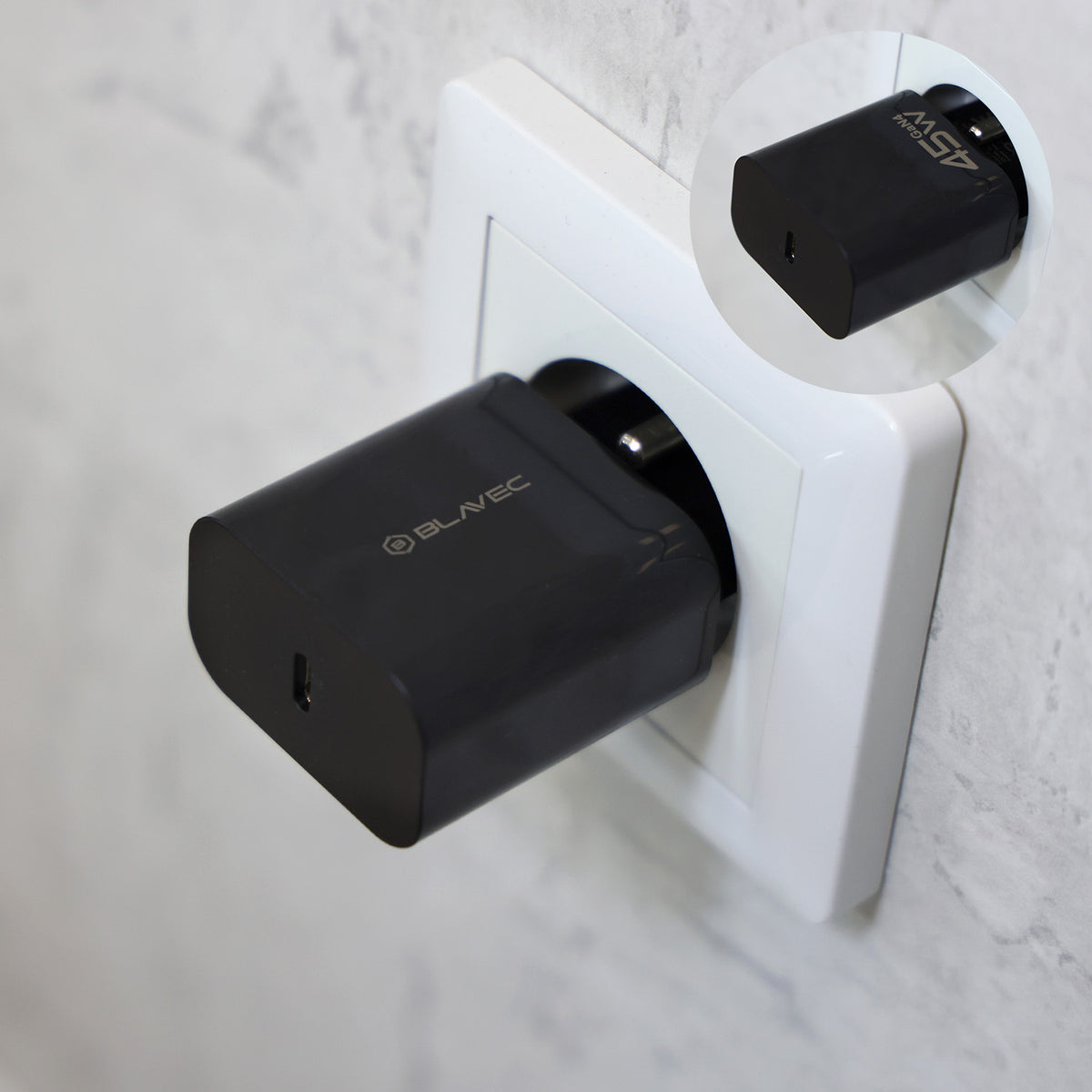 Netzladegerät mit USB-C Kabel Blavec BC-7, 45W, 3A, 1 x USB-C, Schwarz