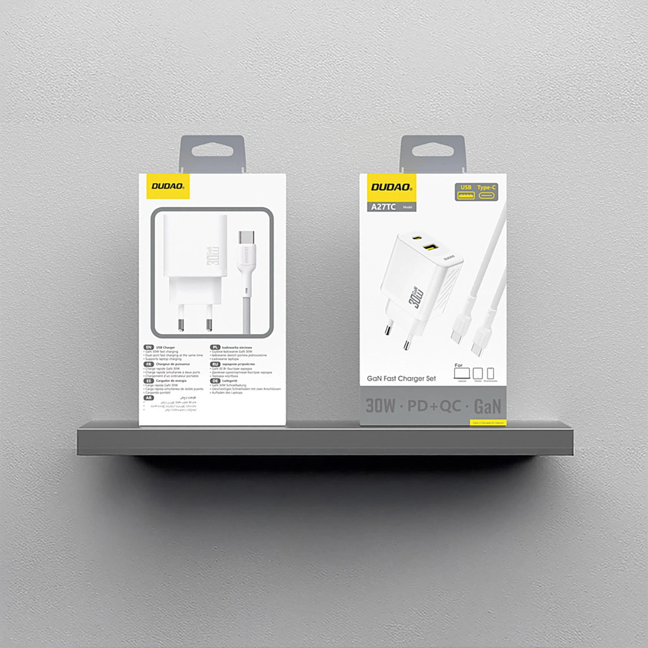 Caricabatterie da rete con cavo USB-C Dudao A27TCEU, 30W, 1 x USB-A - 1 x USB-C, Bianco