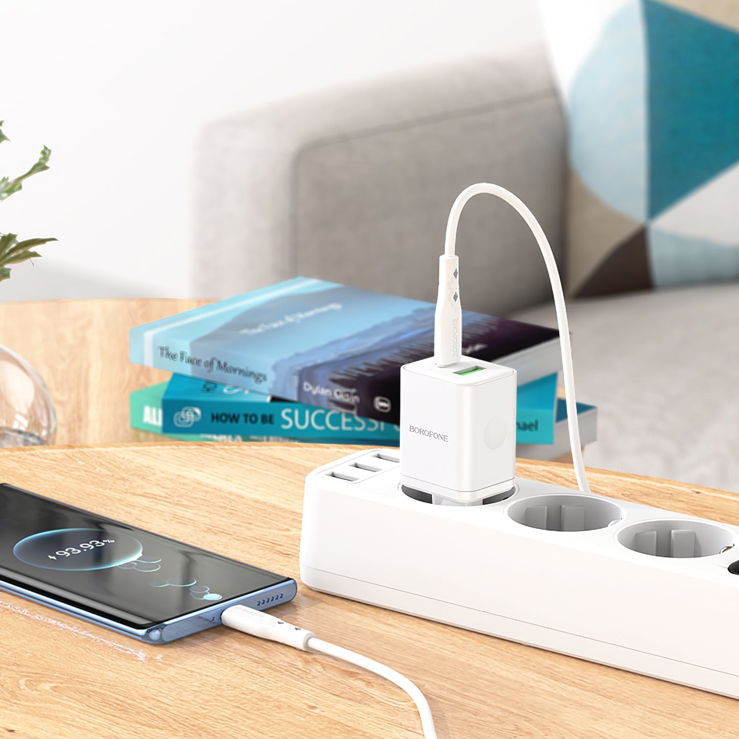 Chargeur réseau avec câble USB-C Borofone BN7, 20W, 3A, 1 x USB-A - 1 x USB-C, blanc