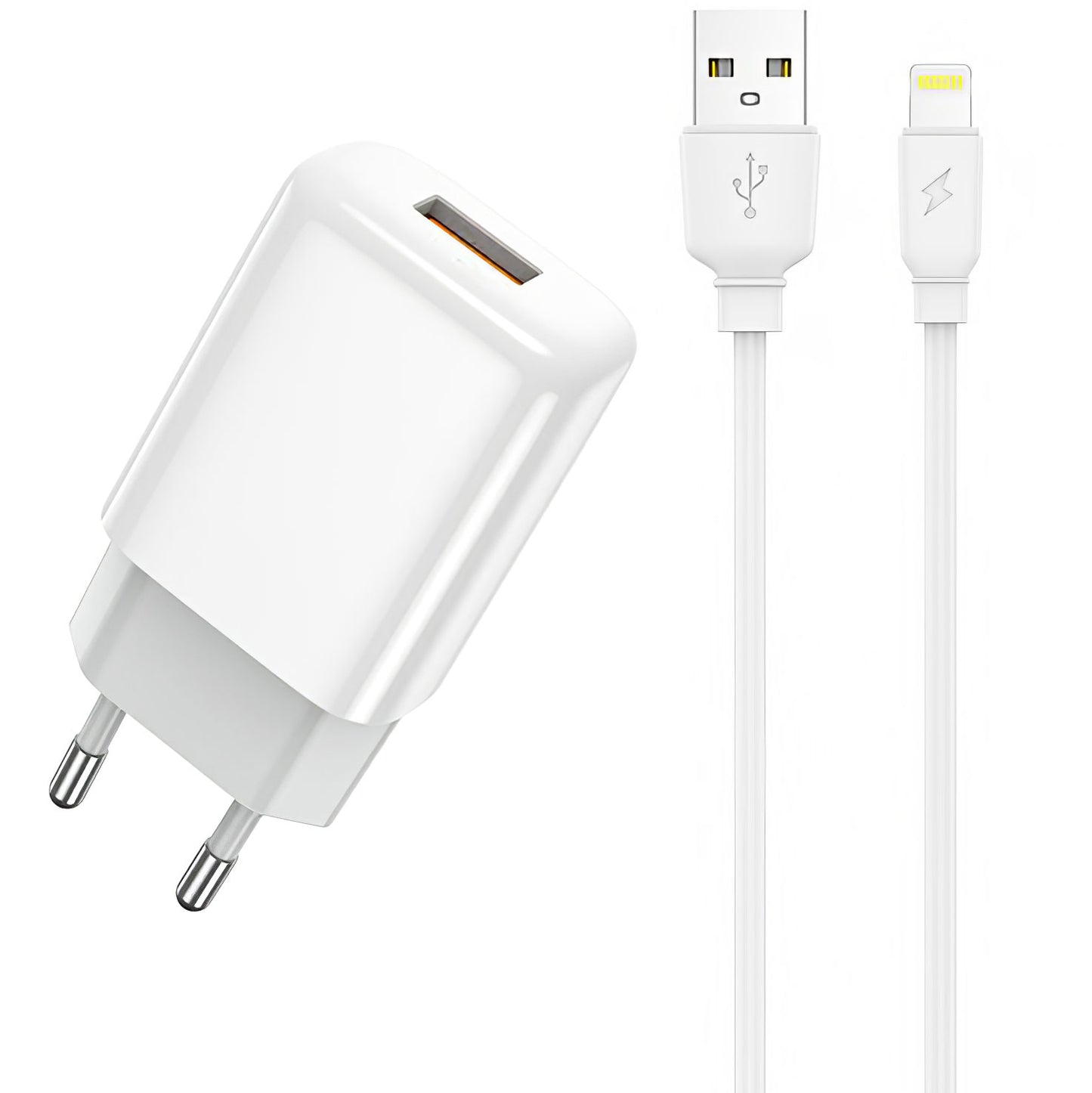 Caricabatterie di rete Prestico F7S con cavo Lightning, 12W, 2,4A, 1 x USB-A, bianco