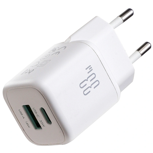 Chargeur réseau avec câble Lightning Joyroom JR-TG7, 33W, 3A, 1 x USB-A - 1 x USB-C, Blanc