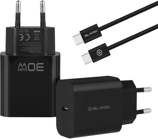 Caricabatterie da rete con cavo USB-C Blavec BC-14, 30 W, 3 A, 1 x USB-C, nero