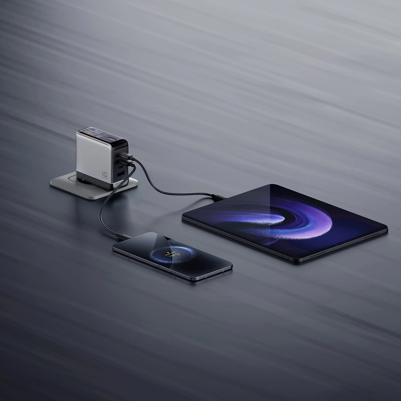 Netzteil mit USB-C-Kabel Cuktech AD1204U Display, 120W, 6A, 1 x USB-A - 2 x USB-C, Silber