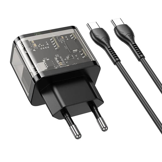 Network Charger with USB-C Cable HOCO N34, 20W, 3A, 1 x USB-A - 1 x USB-C, Transparent