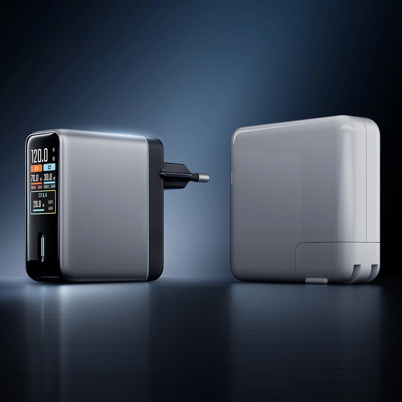 Netzteil mit USB-C-Kabel Cuktech AD1204U Display, 120W, 6A, 1 x USB-A - 2 x USB-C, Silber