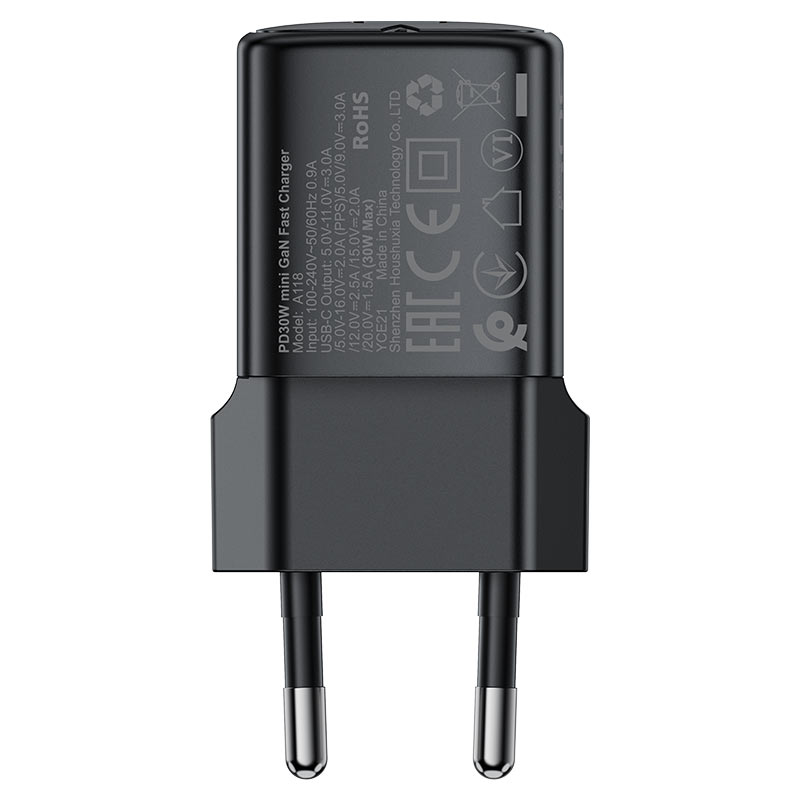 Caricabatterie da rete con cavo USB-C Acefast A118, 30W, 3A, 1 x USB-C, Nero