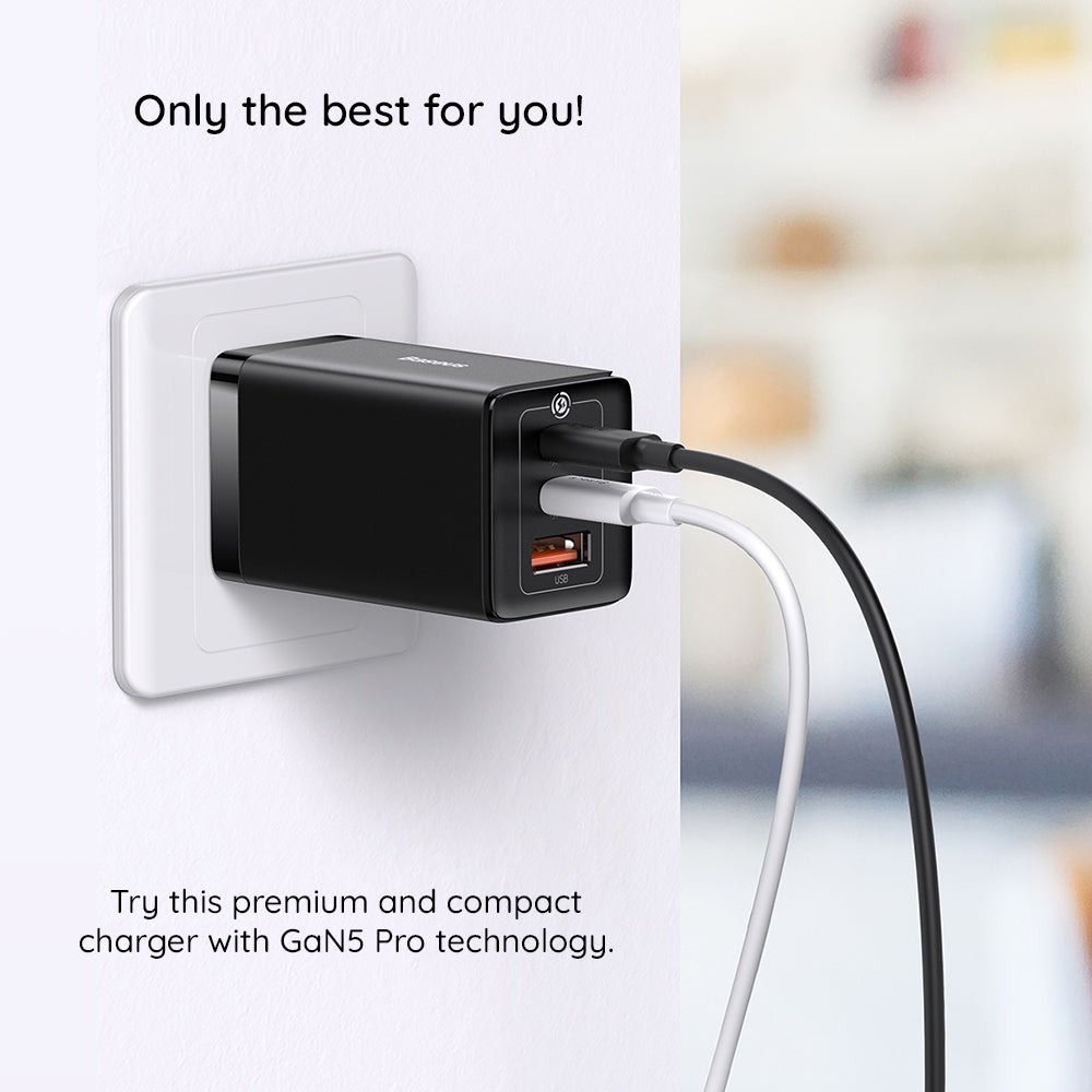 Netzladegerät mit USB-C Kabel Baseus GaN5 Pro, 65W, 3.25A, 1 x USB-A - 2 x USB-C, Schwarz C0206500