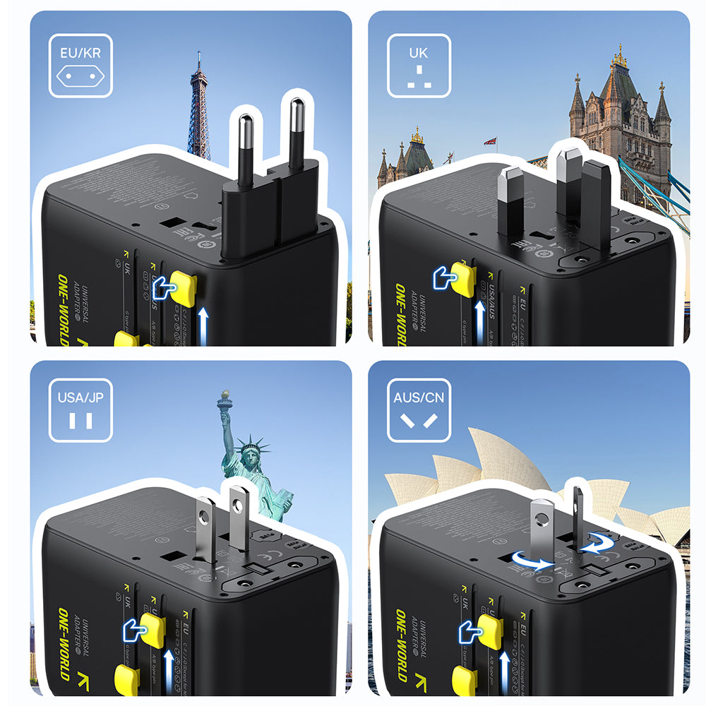 Caricatore da rete con cavo USB-C Baseus Travel PicoGo AG11, 45W, 2 x Presa - 1 x USB-C - 2 x USB-A, Nero E0307F00