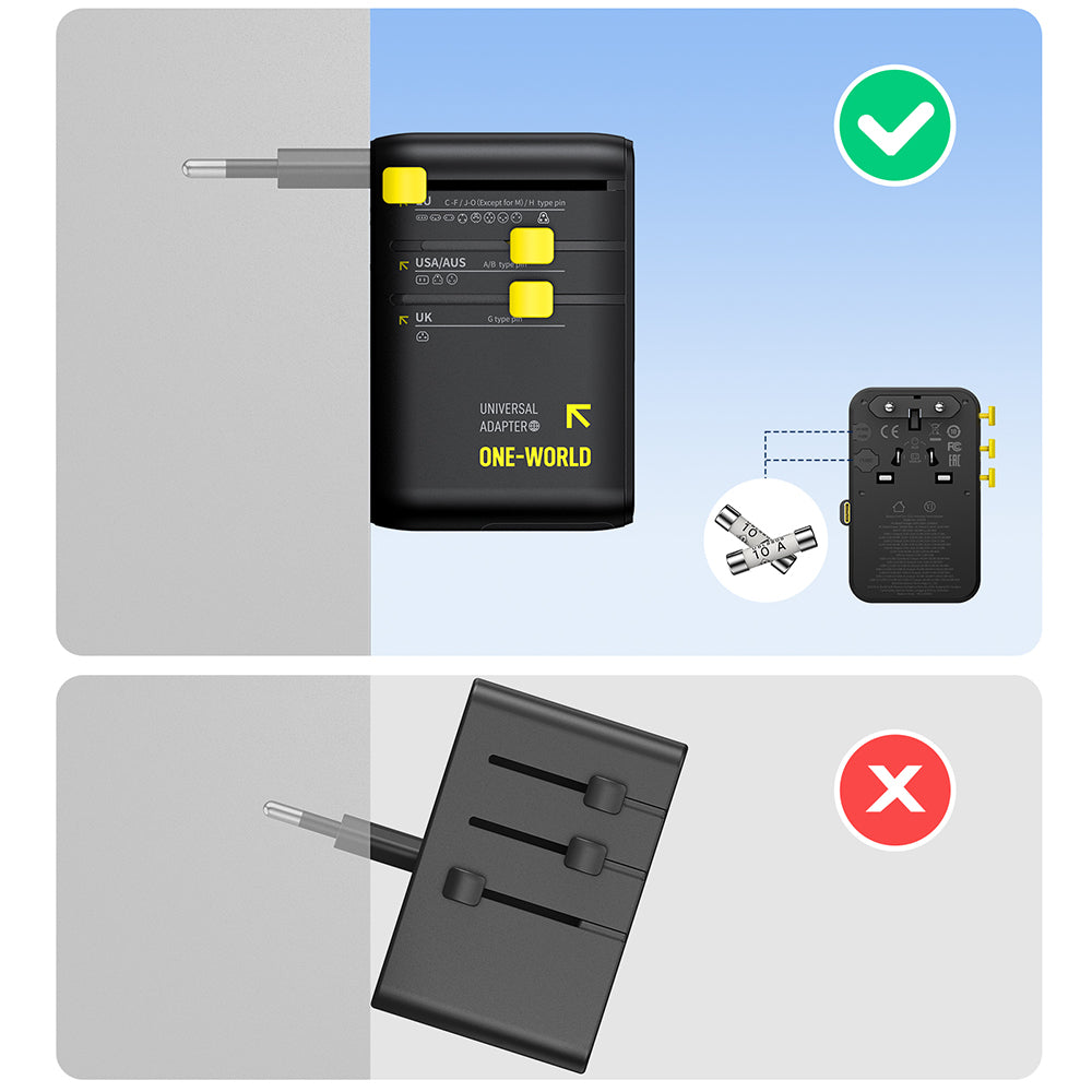 Caricatore da rete con cavo USB-C Baseus Travel PicoGo AG11, 45W, 2 x Presa - 1 x USB-C - 2 x USB-A, Nero E0307F00