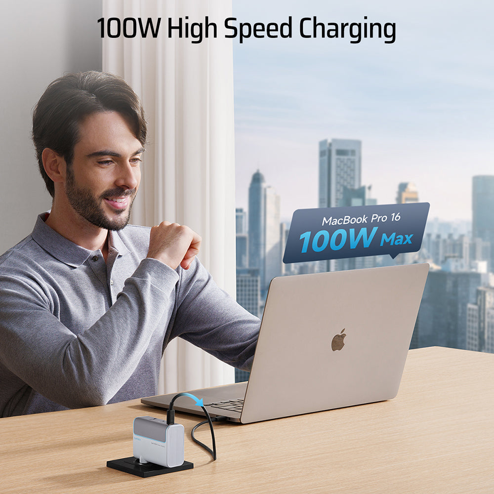 Chargeur secteur avec câble USB-C Cuktech, 100W, 5A, 1 x USB-A - 2 x USB-C, Blanc CKAD1003EUGW