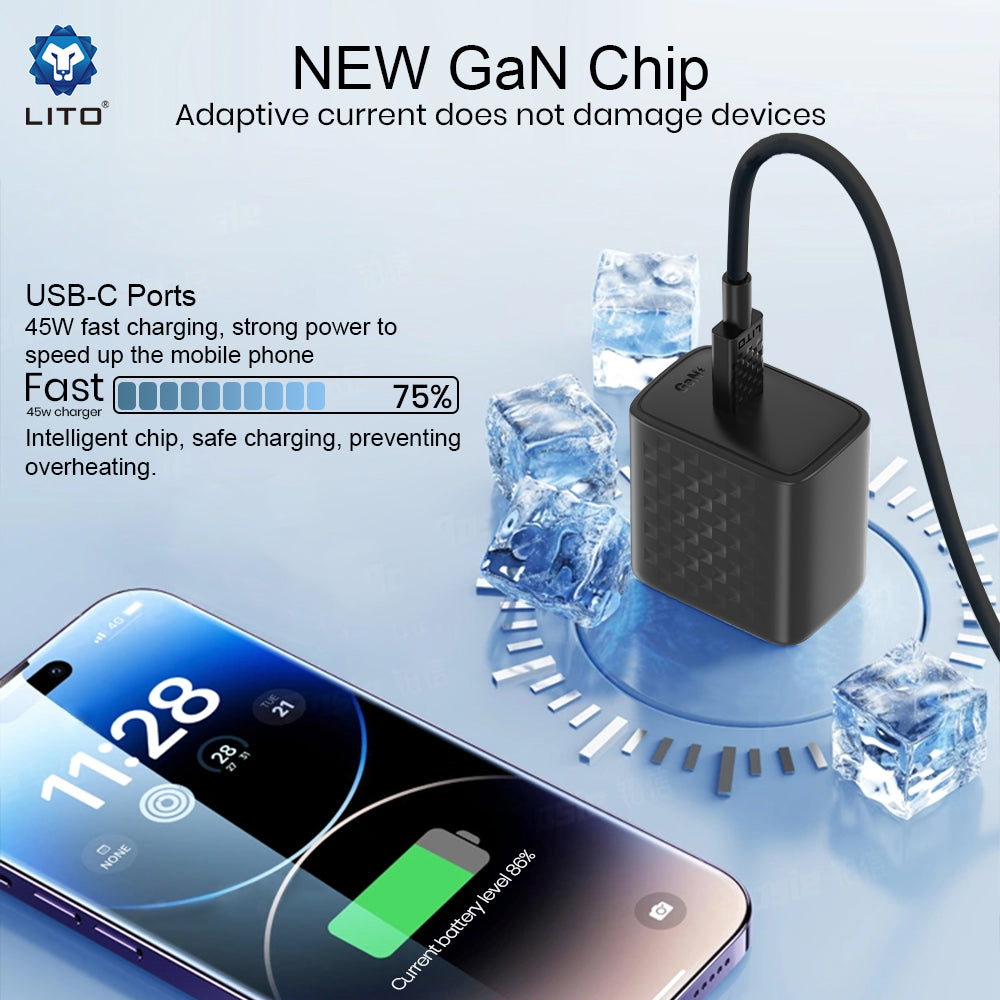 Caricabatterie Retea Con Cavo USB-C Lito LC20T, 45W, 3A, 1 x USB-C, Nero