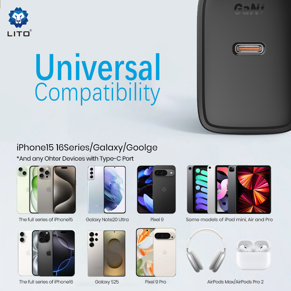 Caricabatterie Retea Con Cavo USB-C Lito LC20T, 45W, 3A, 1 x USB-C, Nero