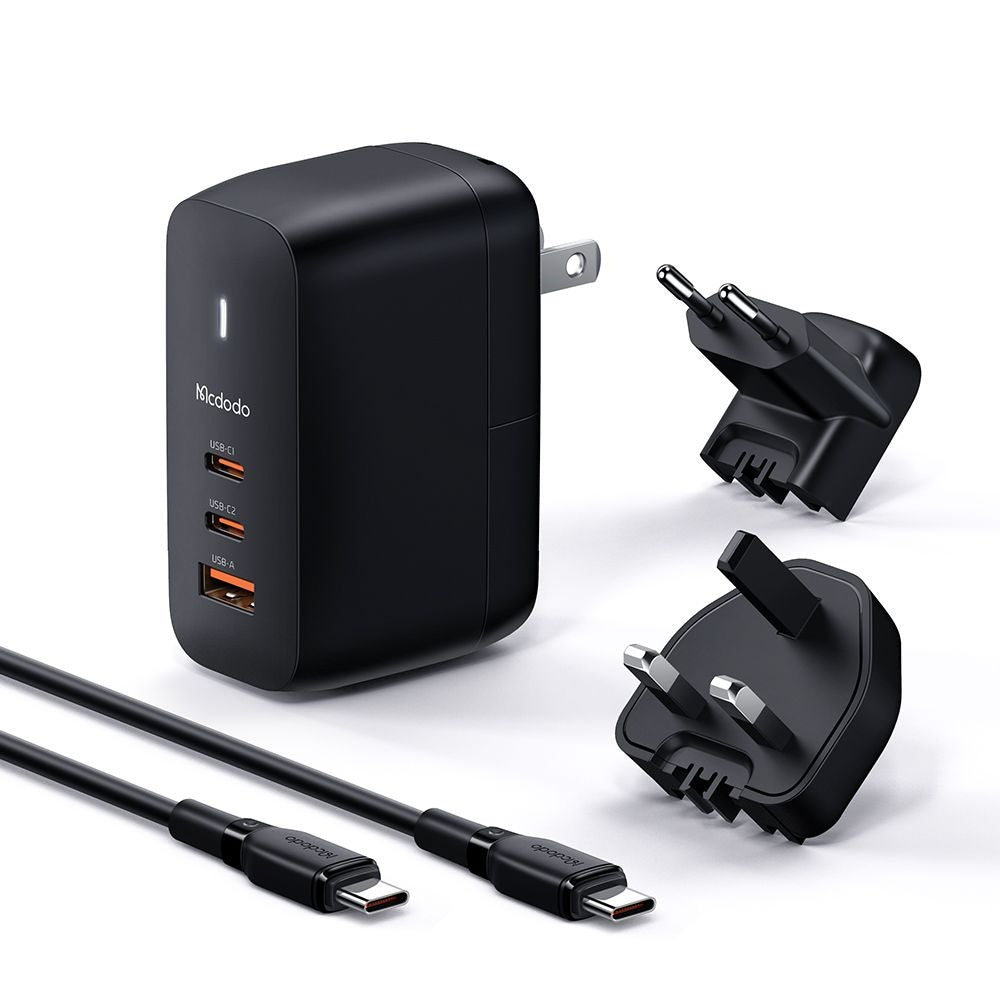 Caricabatterie da Rete con Cavo USB-C McDodo CH-8442 Mecha Travel, 65W, 5A, 1 x USB-A - 2 x USB-C, Nero