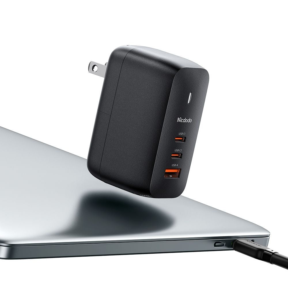 Caricabatterie da Rete con Cavo USB-C McDodo CH-8442 Mecha Travel, 65W, 5A, 1 x USB-A - 2 x USB-C, Nero