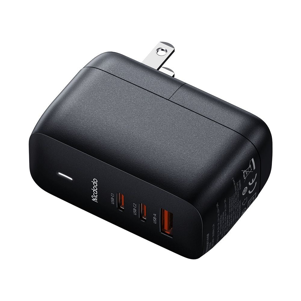 Caricabatterie da Rete con Cavo USB-C McDodo CH-8442 Mecha Travel, 65W, 5A, 1 x USB-A - 2 x USB-C, Nero