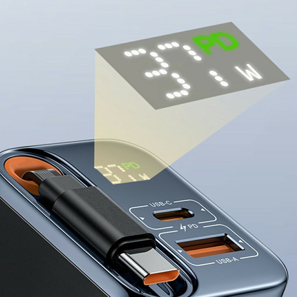 Chargeur réseau avec câble USB-C Yesido YC100 Display, 67W, 3.35A, 1 x USB-A - 1 x USB-C, Noir