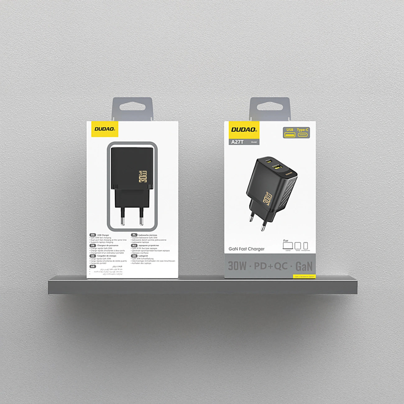 Caricabatterie Rete Dudao A27TEU, 30W, 3A, 1 x USB-A - 1 x USB-C, Nero