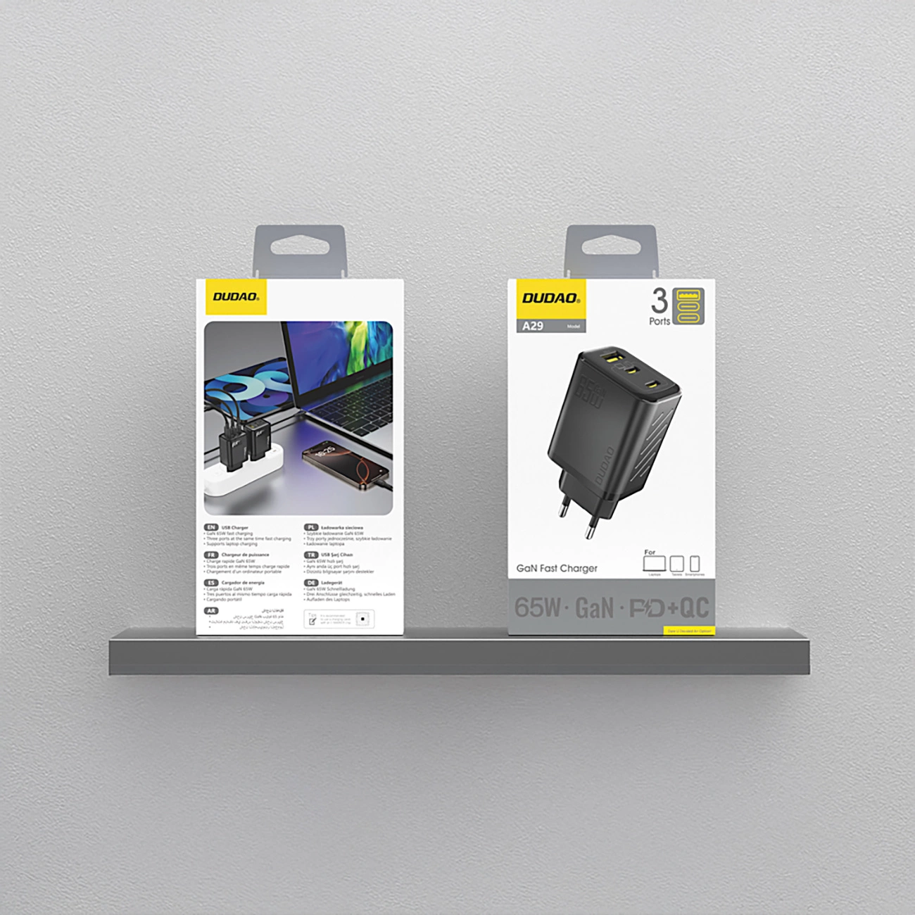 Netzladegerät Dudao A29, 65W, 1 x USB-A - 2 x USB-C, Schwarz