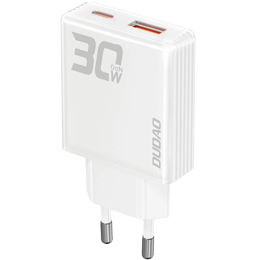 Caricabatterie di rete Dudao A30EU, 30W, 3A, 1 x USB-A - 1 x USB-C, Bianco