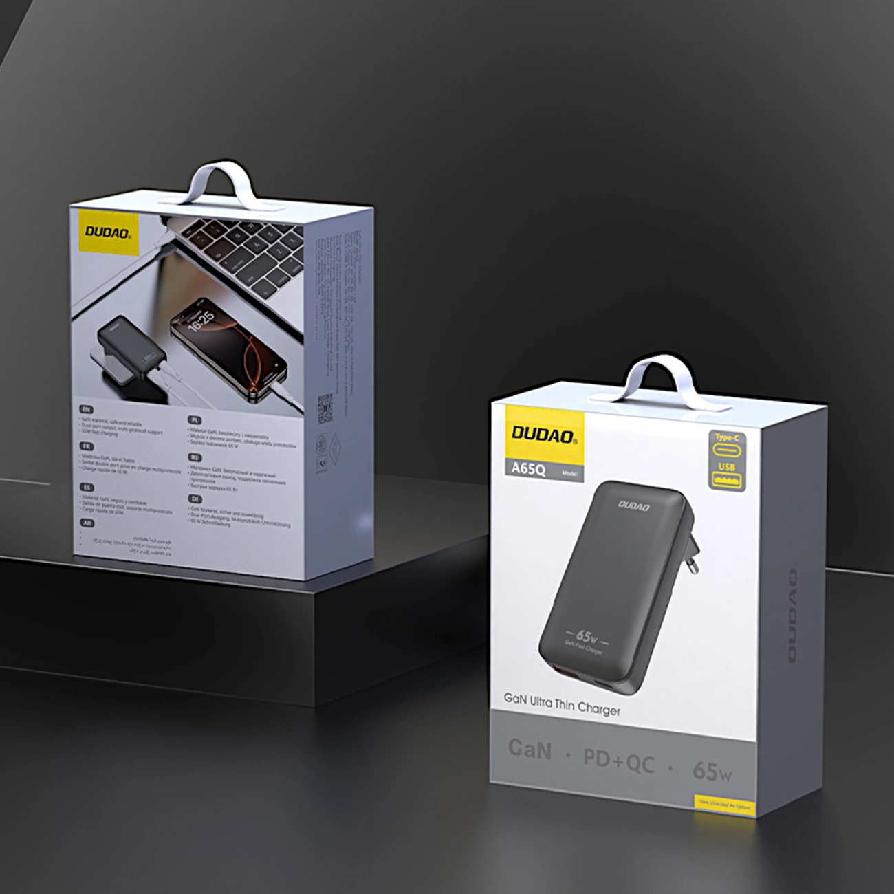 Chargeur réseau Dudao A65Q Travel, 65W, 3.25A, 1 x USB-A - 1 x USB-C, Noir