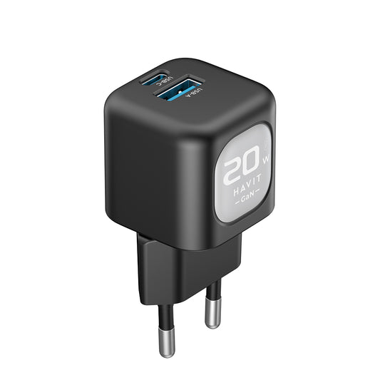 Caricabatterie Rete HAVIT UC220, 20W, 3A, 1 x USB-A - 1 x USB-C, Nero Grigio