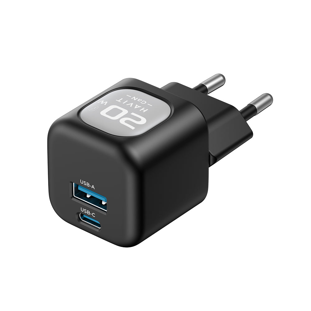 Caricabatterie Rete HAVIT UC220, 20W, 3A, 1 x USB-A - 1 x USB-C, Nero Grigio
