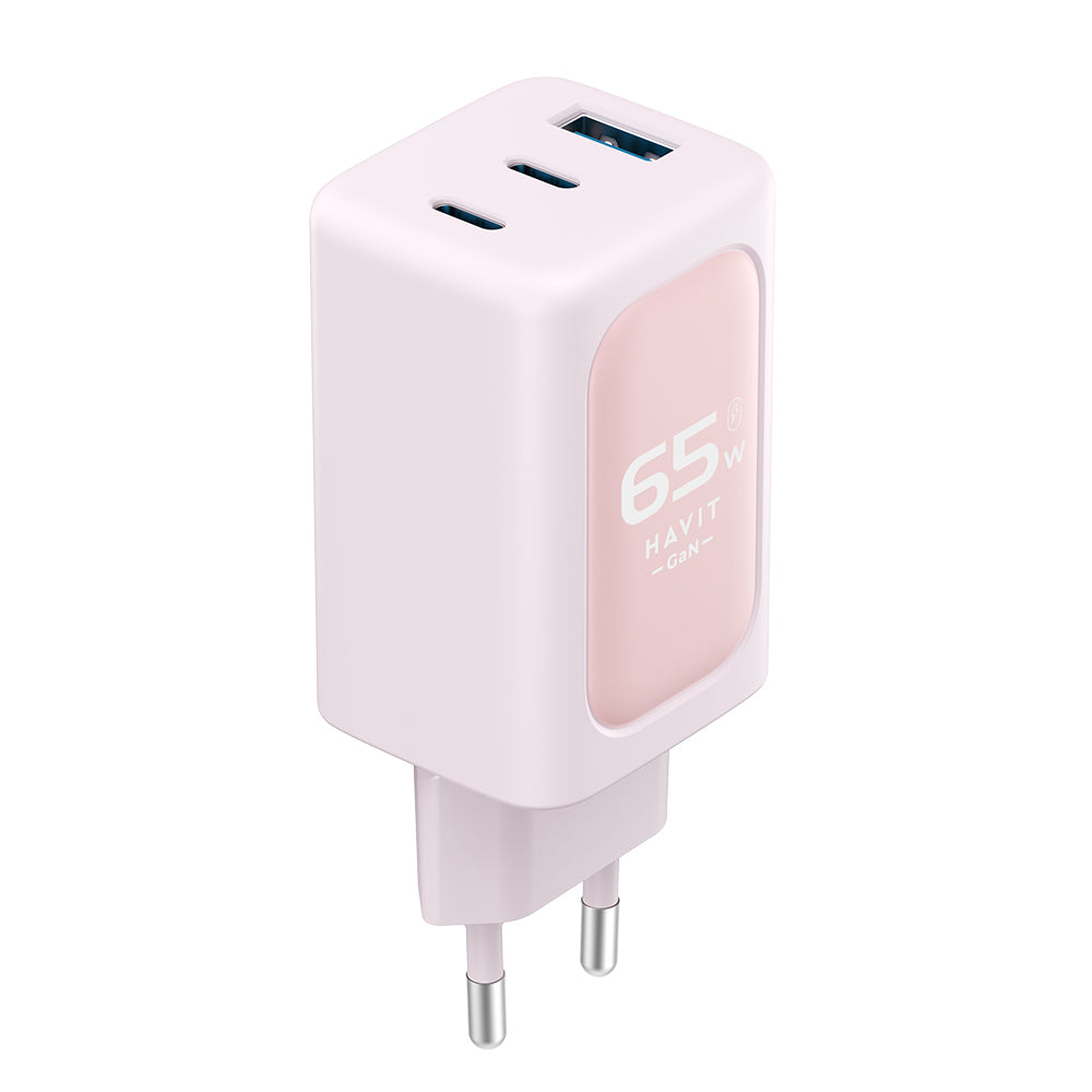 Chargeur Réseau HAVIT UC260, 65W, 3A, 1 x USB-A - 2 x USB-C, Rose