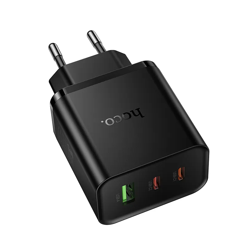 Caricabatterie da Rete HOCO N75, 65W, 3A, 1 x USB-A - 2 x USB-C, Nero