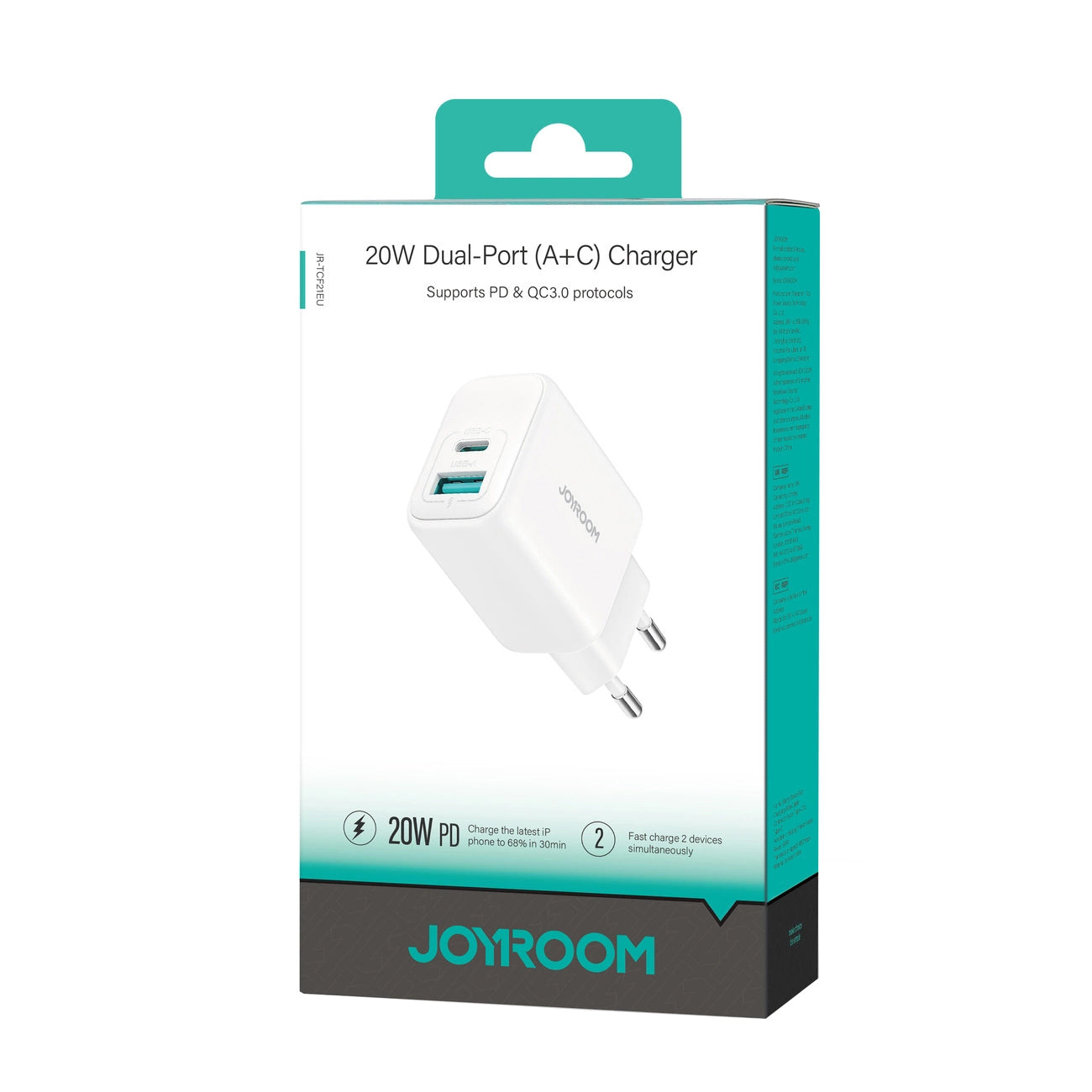 Caricabatterie Rete Joyroom JR-TCF21, 20W, 3A, 1 x USB-A - 1 x USB-C, Bianco