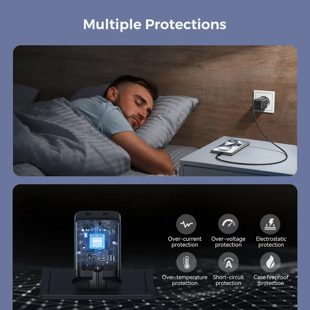 Caricabatterie Rete Joyroom JR-TCG17, 45W, 3A, 2 x USB-C, Nero