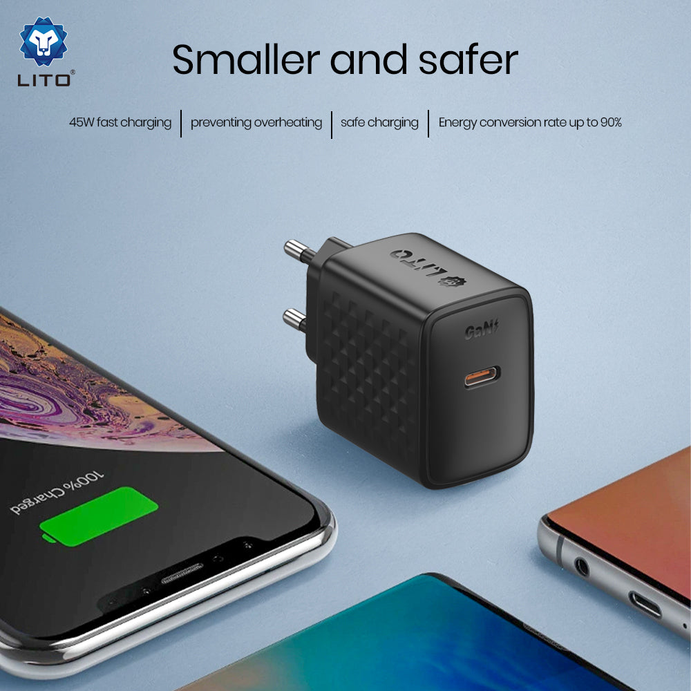 Caricabatterie da rete Lito LC20, 45W, 3A, 1 x USB-C, Nero
