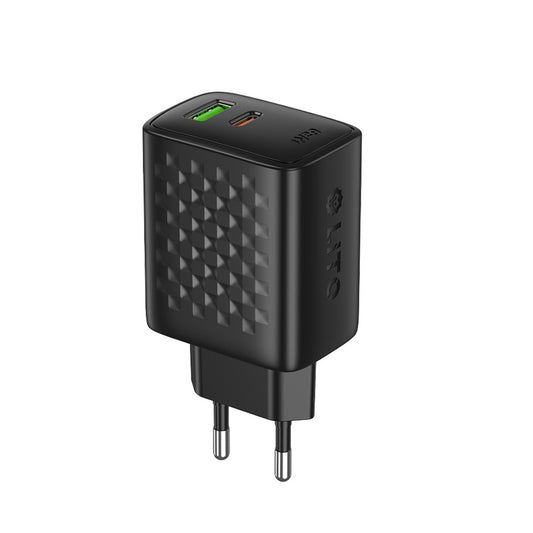 Caricabatterie Rete Lito LC24, 65W, 3.25A, 1 x USB-A - 1 x USB-C, Nero