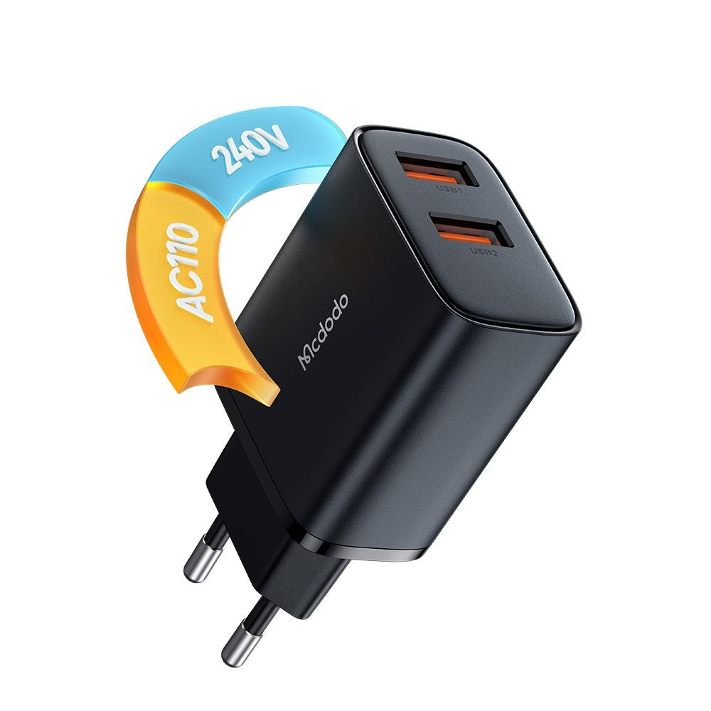 Caricabatterie Retea McDodo CH-5070 Beryllium, 12W, 2.4A, 2 x USB-A, Nero