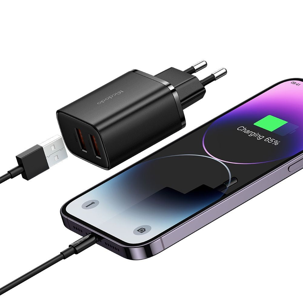 Caricabatterie Retea McDodo CH-5070 Beryllium, 12W, 2.4A, 2 x USB-A, Nero