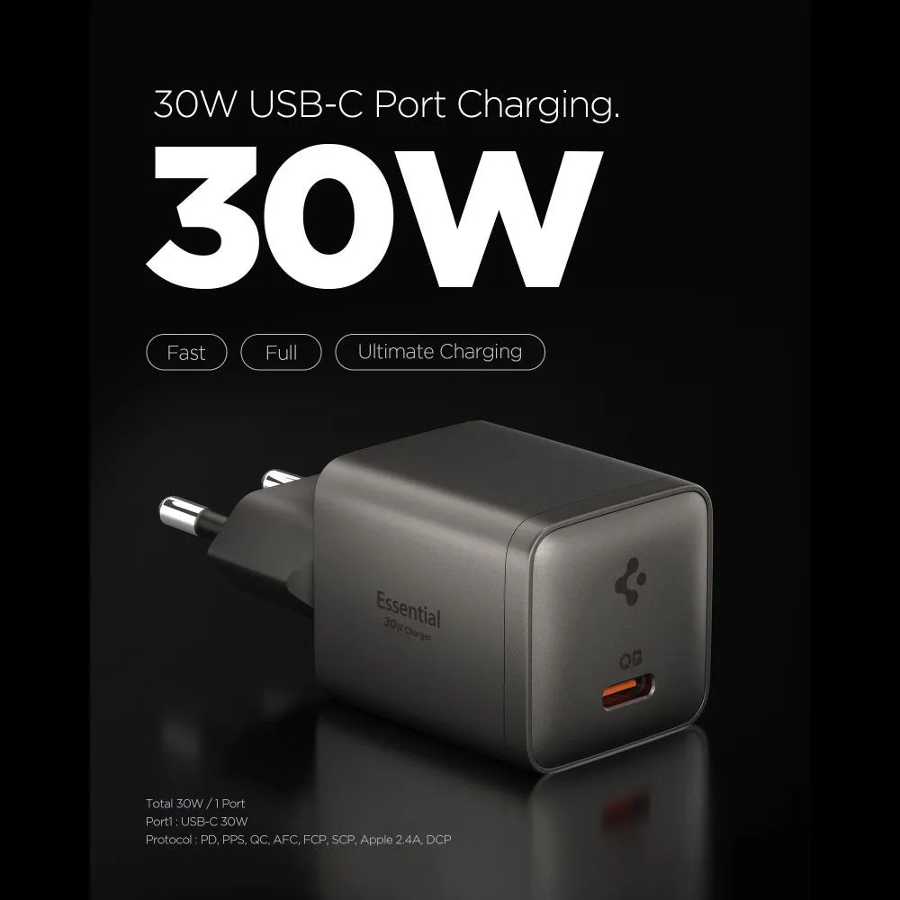 Caricatore da rete Spigen EE301EU Essential, 30W, 3A, 1 x USB-C, Grigio ACH10447