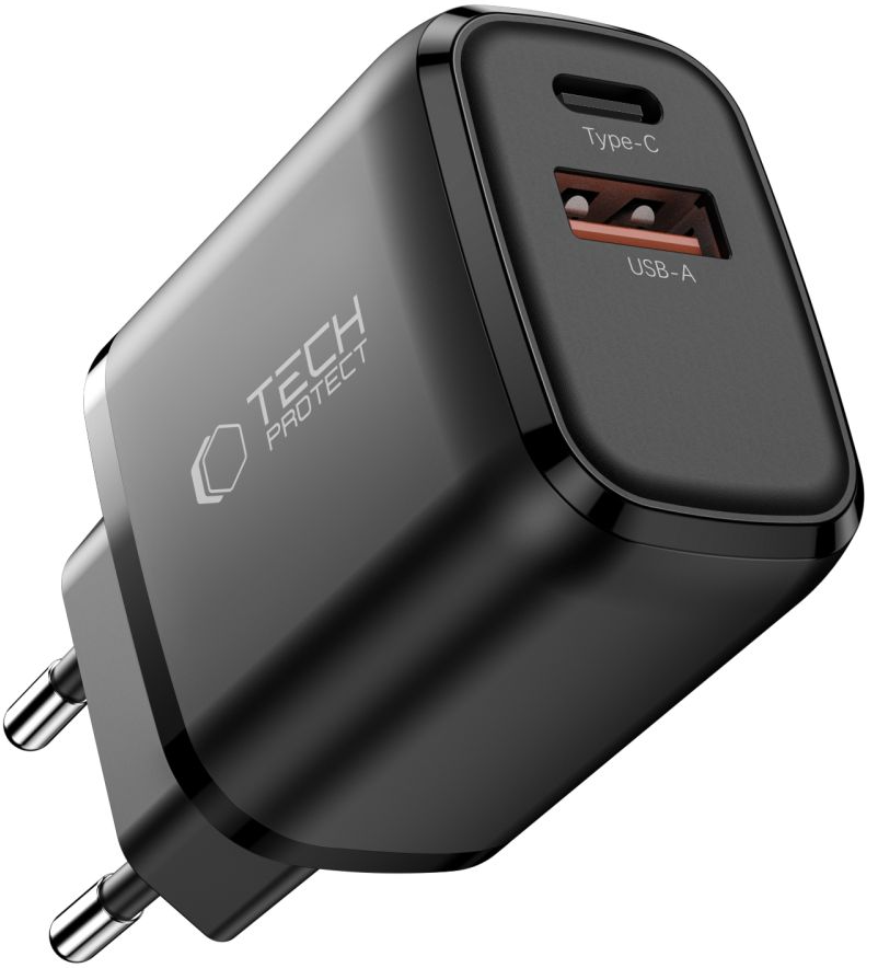 Caricabatterie Rete Tech-Protect NCA45W, 45W, 3A, 1 x USB-A - 1 x USB-C, Nero