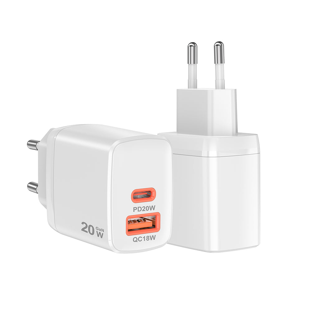 Chargeur Réseau Techsuit CH2 Duonix, 20W, 3A, 1 x USB-A - 1 x USB-C, Blanc