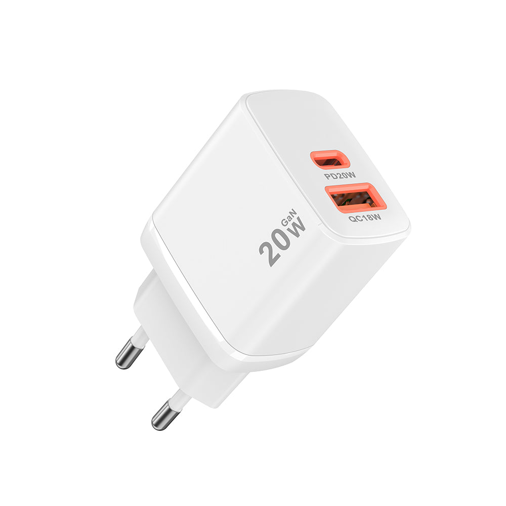 Chargeur Réseau Techsuit CH2 Duonix, 20W, 3A, 1 x USB-A - 1 x USB-C, Blanc