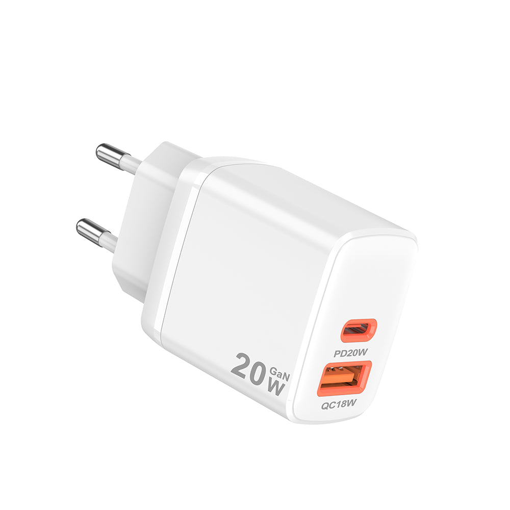 Chargeur Réseau Techsuit CH2 Duonix, 20W, 3A, 1 x USB-A - 1 x USB-C, Blanc