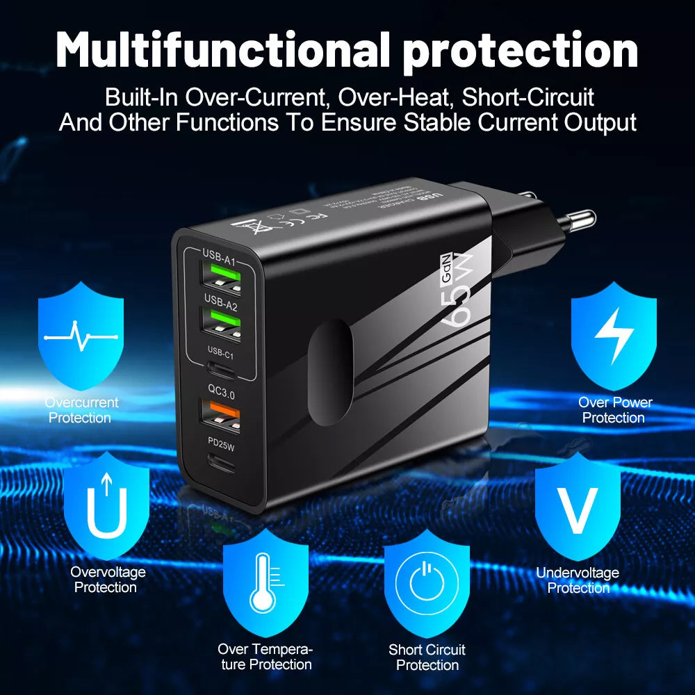 Caricabatterie Rete Techsuit CHC1 PentaXPower, 25W, 3A, 3 x USB-A - 2 x USB-C, Bianco