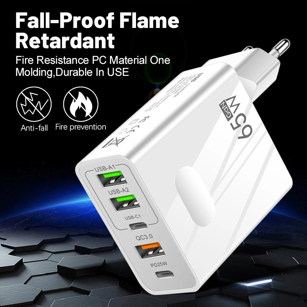 Caricabatterie Rete Techsuit CHC1 PentaXPower, 25W, 3A, 3 x USB-A - 2 x USB-C, Bianco