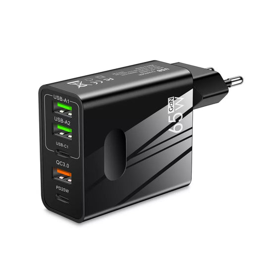 Netzladegerät Techsuit CHC1 PentaXPower, 25W, 3A, 3 x USB-A - 2 x USB-C, Schwarz