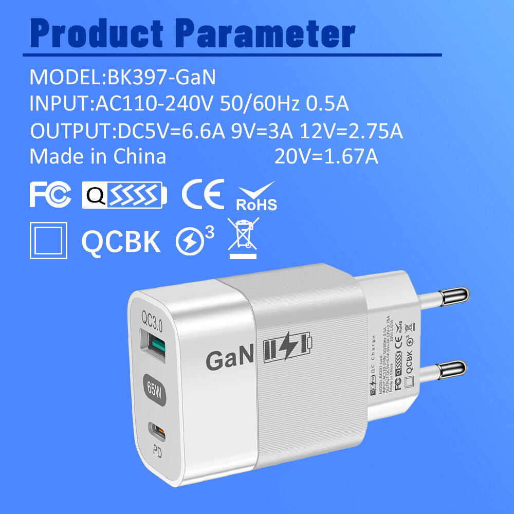 Chargeur Réseau Techsuit CHPD131, 65W, 3.25A, 1 x USB-A - 1 x USB-C, Blanc